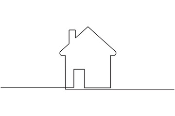 House continuous line drawing vector on white background in minimalist and simple outline style