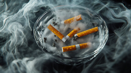 Cigarettes in Ashtray with Smoke Stop Smoking Concept Addiction