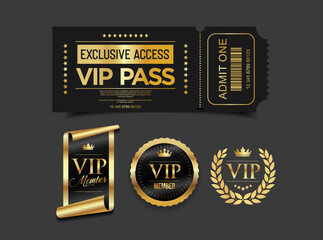 VIP Pass Ticket  Luxury Black and Gold Cinema Style Invitation or Event Access Badge