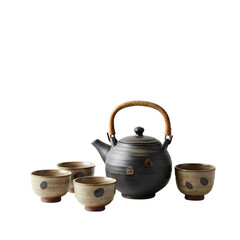 Elegant Japanese Tea Set: Pottery Teapot & Cups