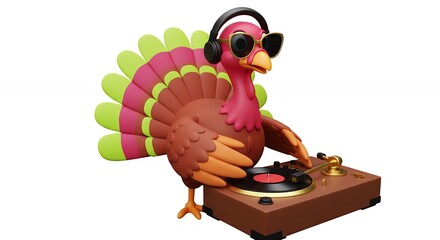 Cartoon turkey d jing on a record player