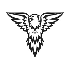 Eagle in clear black and white vector style, detailed feathers, strong beak, intense and focused look, bird of prey, vector eagle, fierce bird