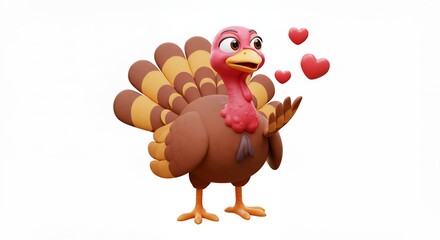 Cartoon turkey illustration with hearts