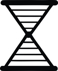 Stylized black hourglass silhouette featuring horizontal lines within a geometric structure symbolizing time or progress