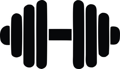 Simple black silhouette of a dumbbell with rounded ends and a central connecting bar on a white background