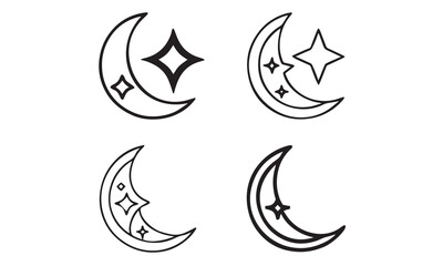 Obraz premium Simple Crescent Moon Icon Black and Outline Vector Set