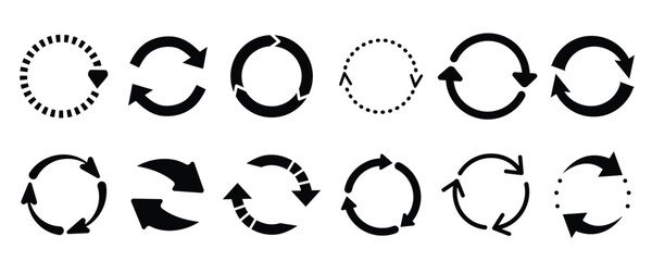 reload arrows black icons circular arrow isolated loop round spin signs environment recycle reset re