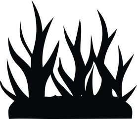 Stylized black silhouette of lush green grass blades growing from the earth in a simple vector illustration