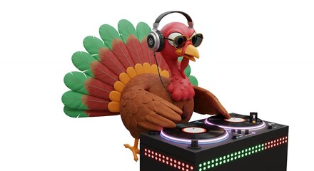 Turkey dj mixing music cartoon illustration