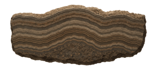 Fragment of stromatolite showing cross-sectional view with distinct banding patterns