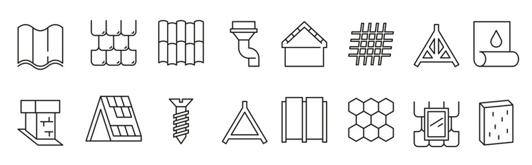  roofing icons stylized symbols construction roofing materials architectural tools house waterproof © eva