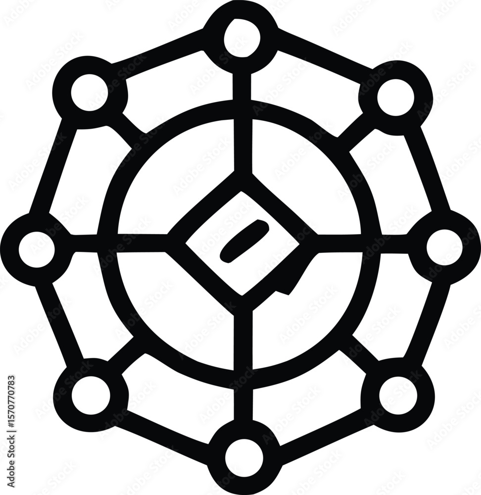 Poster abstract geometric network design with interconnected nodes and a central diamond shape featuring a 