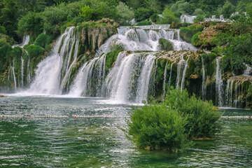 Obraz premium Close-Up View of Skradinski Buk Waterfalls in Krka National Park, Croatia