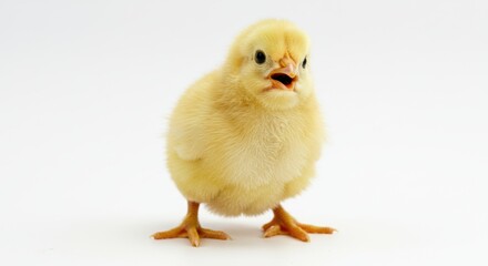 Obraz premium Adorable yellow baby chick on white background captures innocence and new beginnings