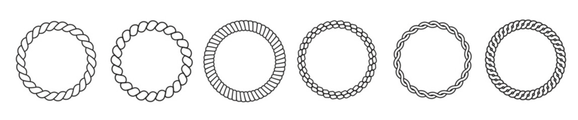 round rope shapes circle nautical frame labels decorative sea knot border design template illustration. © eva