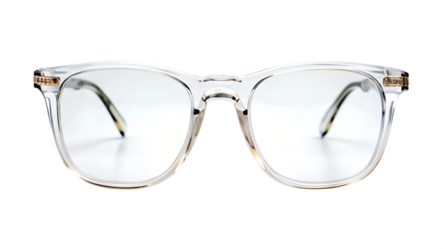 Stylish transparent plastic eyeglasses isolated on transparent background