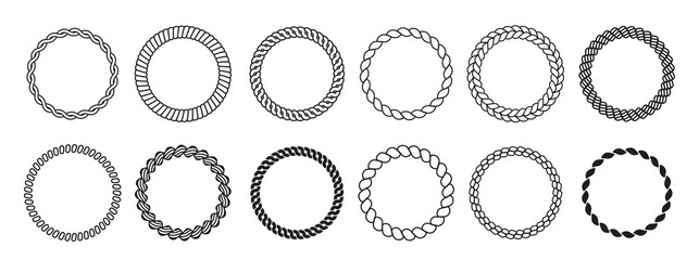 round rope shapes circle nautical frame labels decorative sea knot border design template illustration. © eva