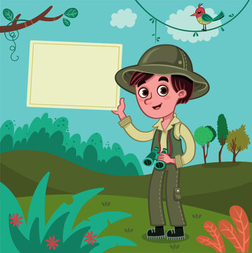 Young Explorer in the Forest - Cute Cartoon Adventure Clipart