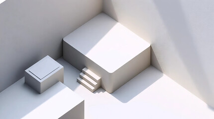 white minimalistic geometric staircase with abstract cubic shapes in modern architecture concept for design, simplicity, and futuristic style