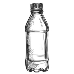 Clear plastic water bottle illustration in sketch style  
