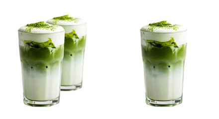 Green layered creamy beverages matcha latte iced drink