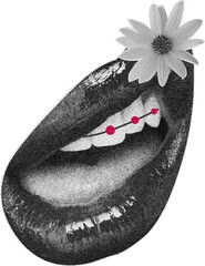 Halftone Collage in magazine style with emotional woman's lip gesture