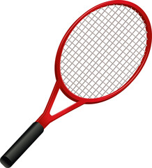 A red and black colored tennis racket