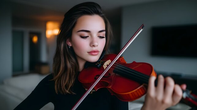 Young female violinist playing an elegant performance.