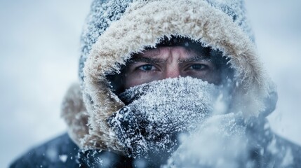 A person endures frigid winter conditions.