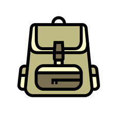 Cute black and white school bag icon with classic straps and compartments, perfect for back to school themes, education, student life, and academic preparation visuals
