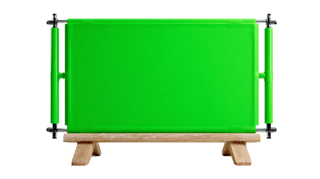 Bright Green Screen On Wooden Stand, Transparent Background