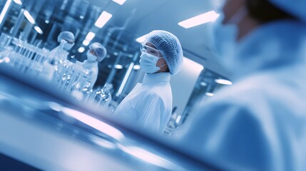 Workers in a sterile manufacturing facility