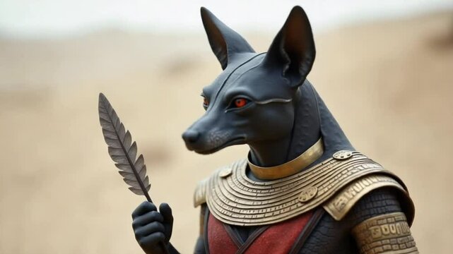 Majestic representation of Anubis in an ancient Egyptian temple with glowing columns ancient egyptian god