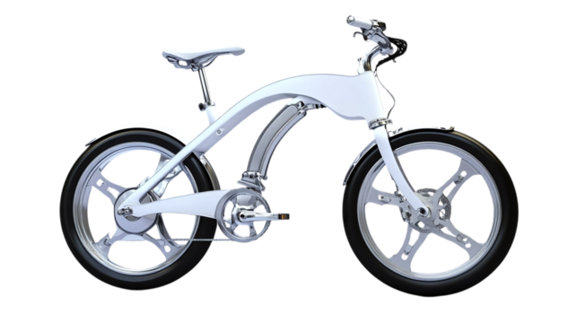 • A foldable electric bike with lightweight frame for easy storage, isolated on white background in HD 