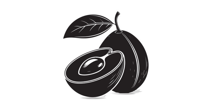 black avocado fruit with leaf, cut in half clip art preview