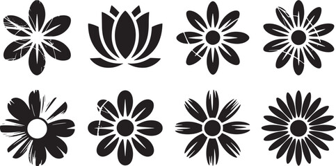 Obraz premium Botanical Flower Silhouettes and Natural Floral Icons Collection