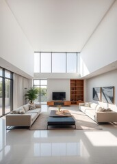 Fototapeta premium Beautiful empty living room beautiful sunny summer day very spacious interior of a luxury apartment the space is large and empty Empty room interior design architecture blank design room strik