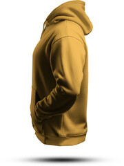 Mockup of yellow men's oversize hoodie 3D rendering; png; side view