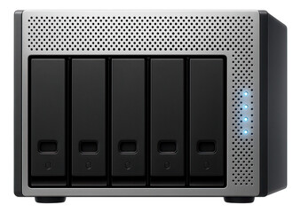 Obraz premium Multi-bay RAID unit with a perforated metal front panel and individual drive activity LEDs