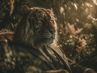 Tiger con Esmoquin Elegante / Escena Creativa y Sofisticada de un Animal con Estilo de Gala
