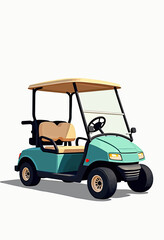 Stylized vector illustration of a modern mint green golf cart, an eco-friendly electric vehicle for resort transportation or leisure sports, isolated on white.

