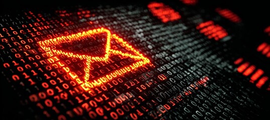 Emerged Phishing Attempt and Email Security Issues Displayed on Data Flowing on the Screen.