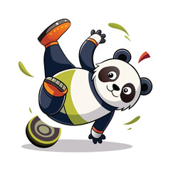 Cute Panda Doing Clumsy Cartwheel with One Shoe Flying Off Funny Cartoon Vector Illustration on White Background