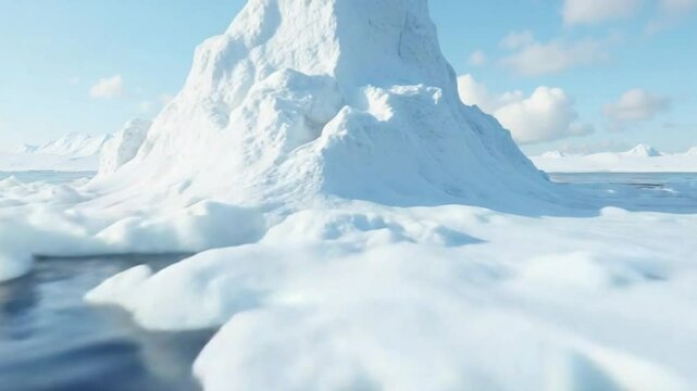 Amazing white iceberg floats in the ocean and half underwater, View underwater 