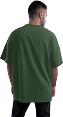 Mockup of a green oversized t-shirt on a bearded man, png, back view