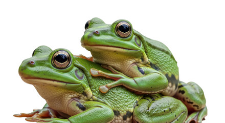 Obraz premium Two green tree frogs perched together isolated on a transparent background amphibian