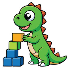 Cute Dinosaur Playing Building Blocks