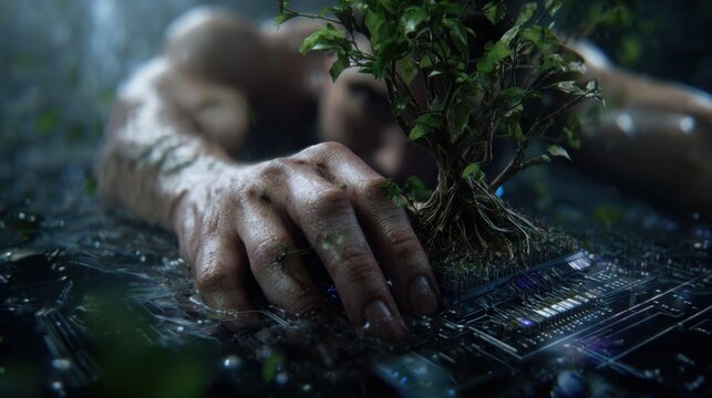 Emerging technology meets nature a human connection with plants and innovation in a digital environment - Powered by Adobe