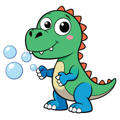 Obraz premium Cute Dinosaur Blowing Bubbles Cartoon
