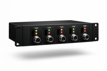 Fototapeta premium Rack-mounted temperature monitoring system with modular sensor inputs and LED indicators for a data center